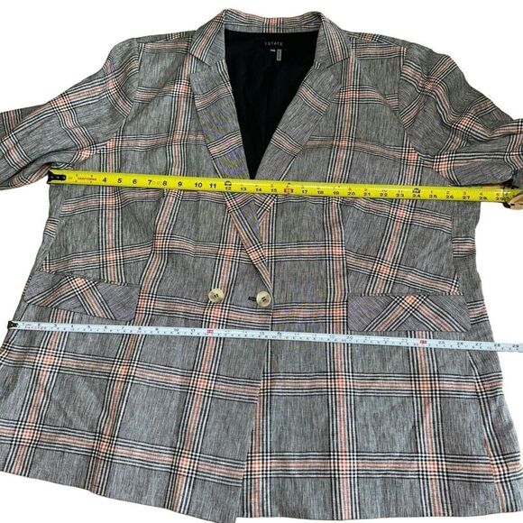 1. STATE Womens Black Red Plaid Blazer Jacket Sz 24W Linen Blend Button - Picture 8 of 10